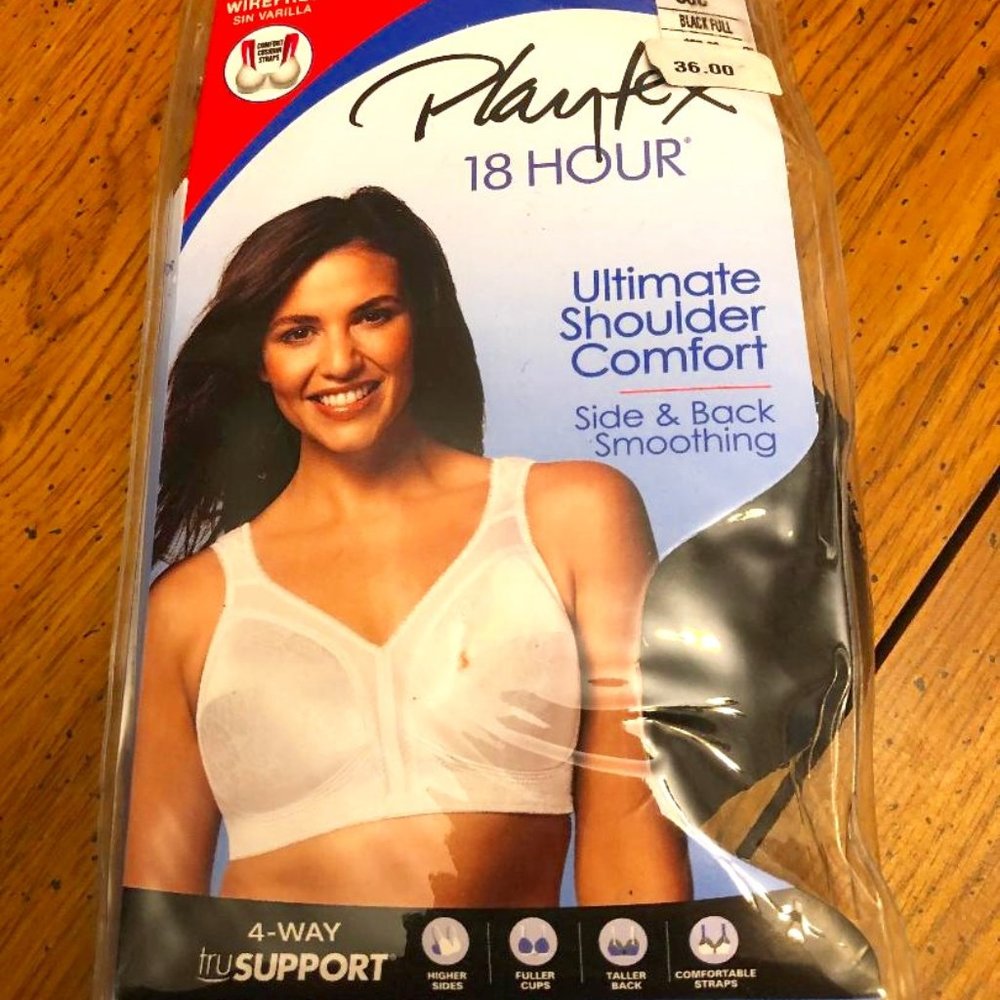 NWT (box) 18 Hour Playtex Black Bra 36C